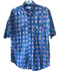 Guy Laroche Vintage Mens Shirt Size Large Multicolor Short Sleeve Button Down